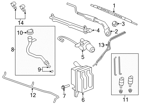 2012 Chevy Captiva Sport Windshield - Wiper & Washer Components Diagram