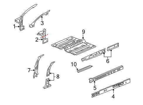 2007 Buick LaCrosse Center Pillar, Hinge Pillar, Rocker, Floor Diagram