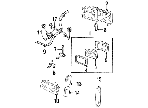 1989 GMC K1500 Headlamp Components, Park & Side Marker Lamps Diagram