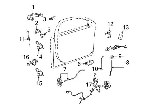 2009 Saturn Aura Front Door - Lock & Hardware Diagram