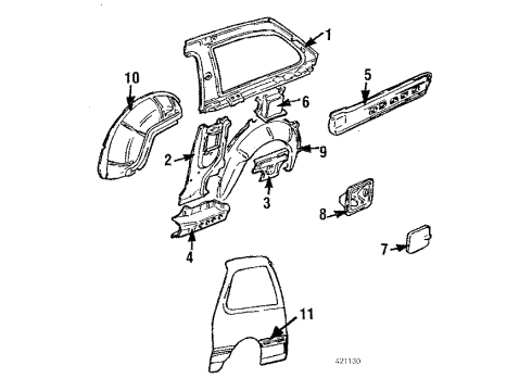 1985 Chevy Sprint Quarter Panel & Components Diagram