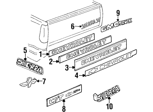 1993 GMC K2500 Exterior Trim - Pick Up Box Diagram