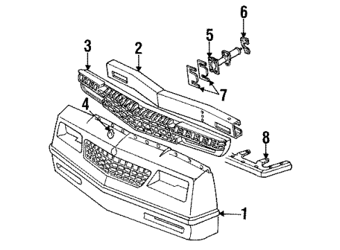 1984 Chevy Monte Carlo Bumper Cover, Front Diagram for 16502362