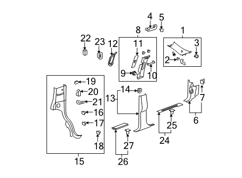 2008 Cadillac Escalade ESV Interior Trim - Pillars, Rocker & Floor Diagram