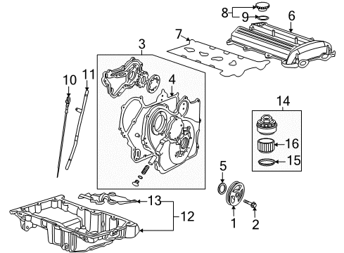 2006 Saturn Ion Engine Parts, Mounts, Cylinder Head & Valves, Camshaft & Timing, Oil Pan, Oil Pump, Balance Shafts, Crankshaft & Bearings, Pistons, Rings & Bearings Diagram