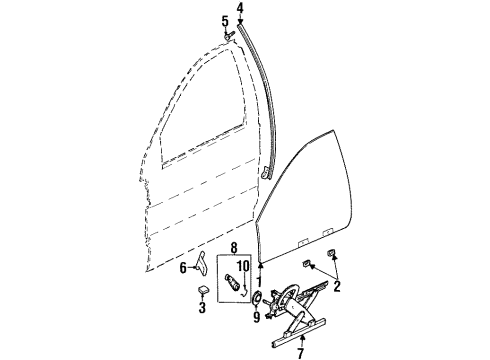 1999 Saturn SL Front Door - Glass & Hardware Diagram