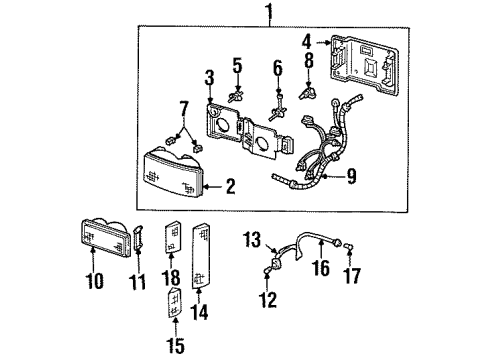 1990 Chevy C3500 Headlamp Components, Park & Side Marker Lamps Diagram