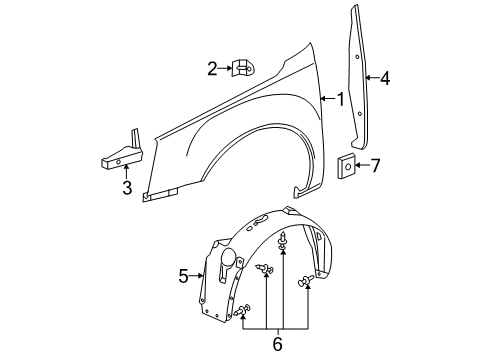 2007 Cadillac DTS Fender & Components, Exterior Trim Diagram
