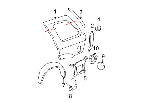 2002 Oldsmobile Bravada Quarter Panel & Components, Exterior Trim Diagram