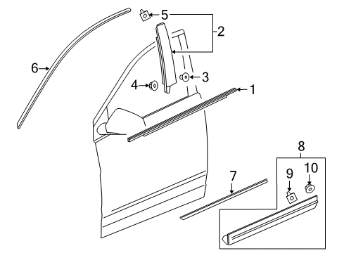 2018 Cadillac XT5 Exterior Trim - Front Door Diagram
