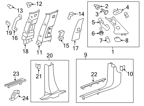 2012 Chevy Traverse Interior Trim - Pillars, Rocker & Floor Diagram