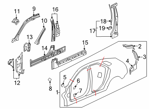 2011 Cadillac CTS Center Pillar, Hinge Pillar, Rocker, Uniside Diagram