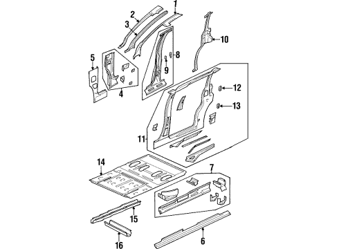 2002 Oldsmobile Silhouette Aperture Panel, Center Pillar, Floor & Rails, Hinge Pillar, Rocker Panel Diagram