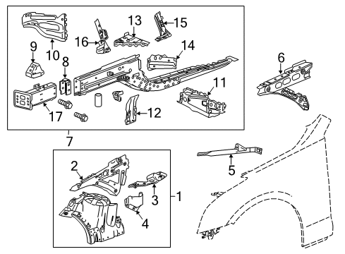 2013 Cadillac ATS Structural Components & Rails Diagram