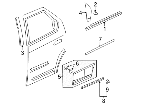 2002 Buick Rendezvous Exterior Trim - Rear Door Diagram
