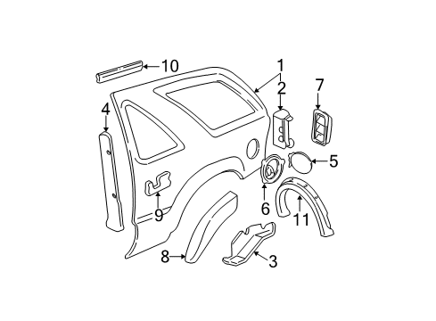 1996 GMC Jimmy Quarter Panel & Components, Exterior Trim Diagram