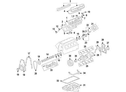 2012 GMC Sierra 2500 HD Engine Parts, Mounts, Cylinder Head & Valves, Camshaft & Timing, Oil Pan, Oil Pump, Crankshaft & Bearings, Pistons, Rings & Bearings Diagram