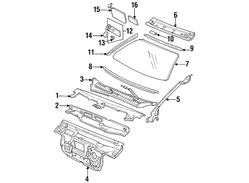 1998 Buick Skylark Windshield Glass, Cowl, Interior Trim Diagram