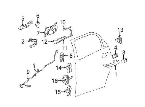 2007 Chevy Equinox Rear Door - Lock & Hardware Diagram