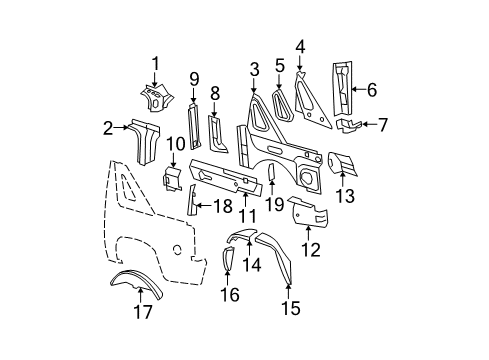 2007 Cadillac Escalade EXT Inner Structure - Quarter Panel Diagram