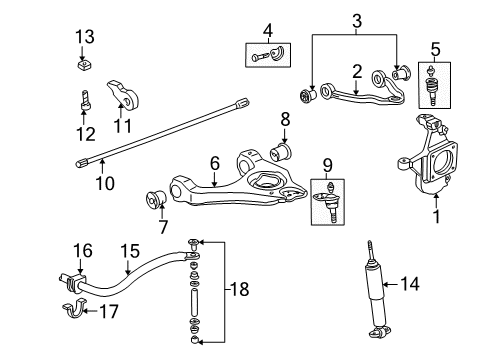 2004 Cadillac Escalade EXT Front Suspension Components, Upper Control Arm, Stabilizer Bar Diagram
