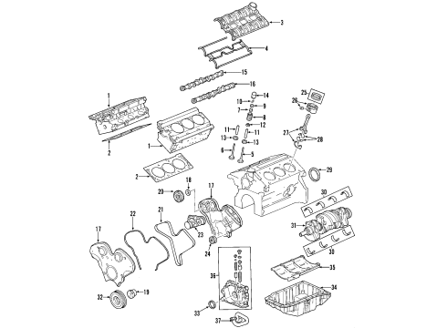 2000 Saturn LW2 Engine Parts, Mounts, Cylinder Head & Valves, Camshaft & Timing, Oil Pan, Oil Pump, Crankshaft & Bearings, Pistons, Rings & Bearings Diagram