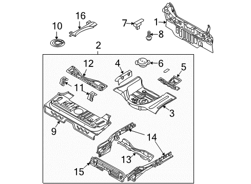 2006 Chevy Aveo Rear Body Panel, Floor & Rails Diagram