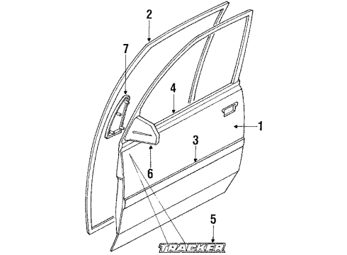 1998 Chevy Tracker Center Molding, Outer Driver Side Diagram for 30017880