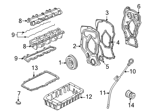 2001 Pontiac Grand Am Engine Parts, Mounts, Cylinder Head & Valves, Camshaft & Timing, Oil Pan, Oil Pump, Balance Shafts, Crankshaft & Bearings, Pistons, Rings & Bearings Diagram