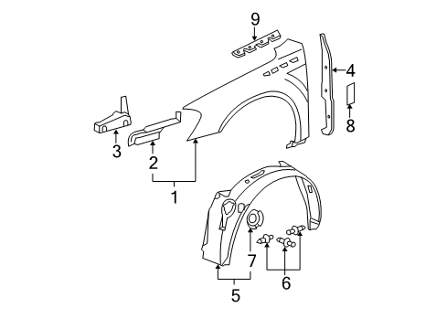 2011 Buick Lucerne Fender & Components, Exterior Trim Diagram