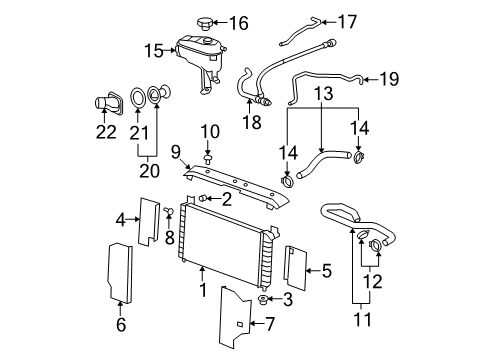 2007 Cadillac Escalade EXT Radiator & Components Diagram
