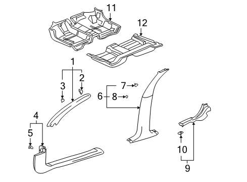 2004 Pontiac Bonneville Interior Trim - Pillars, Rocker & Floor Diagram