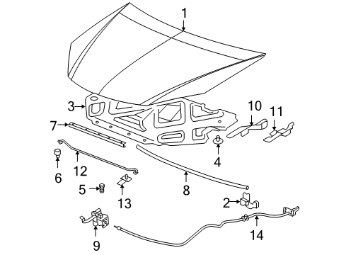 2007 Pontiac G6 Hood & Components Diagram