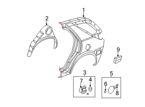2002 Buick Rendezvous Quarter Panel & Components Diagram