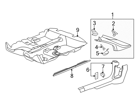 2008 Chevy Cobalt Interior Trim - Pillars, Rocker & Floor Diagram