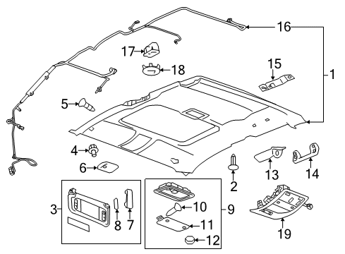2011 Chevy Silverado 1500 Dome Lamp Assembly, Gray Diagram for 25850225