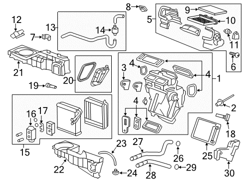 2008 GMC Acadia A/C Evaporator & Heater Components Diagram