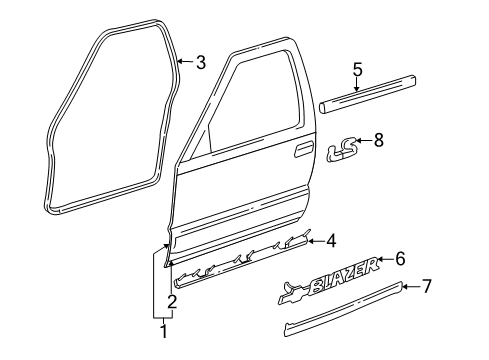 1996 GMC Jimmy Front Door & Components, Exterior Trim Diagram