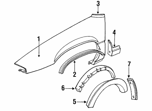 1990 Pontiac Grand Prix Fender & Components, Exterior Trim Diagram