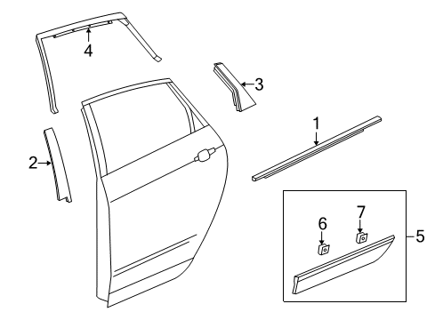 2014 Cadillac SRX Exterior Trim - Rear Door Diagram