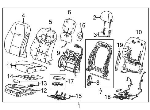 2016 Cadillac CTS Driver Seat Components Diagram