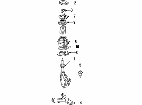 1990 Pontiac Grand Prix Front Suspension Components, Lower Control Arm, Stabilizer Bar Diagram