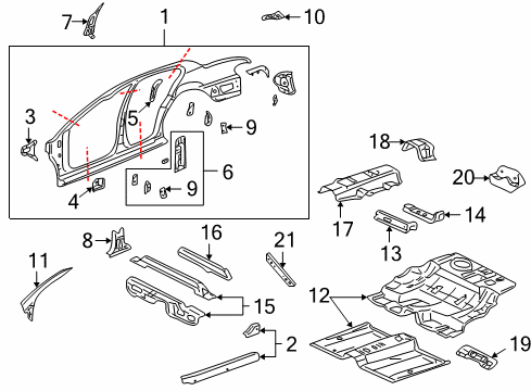 2001 Pontiac Bonneville Pillar Reinforcement, Center Passenger Side Diagram for 25673048