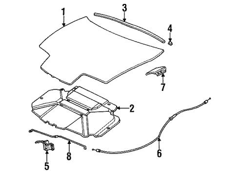 1993 Saturn SC2 Hood & Components Diagram