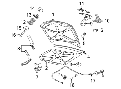2005 Pontiac GTO Hood & Components Diagram