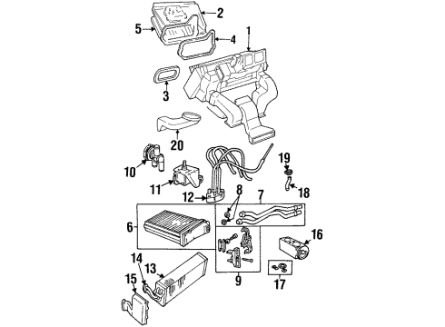 2000 Cadillac Catera A/C Evaporator & Heater Components Diagram