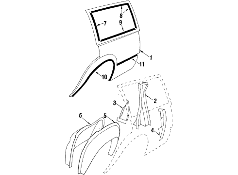 1987 Oldsmobile Firenza Rear Molding, Passenger Side Diagram for 20427936
