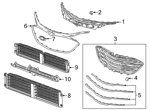 2020 Chevy Malibu Grille & Components Diagram