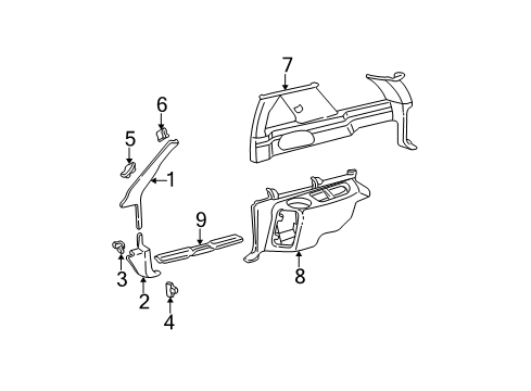 1996 GMC Jimmy Interior Trim - Pillars, Rocker & Floor Diagram