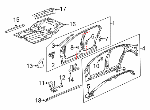 2000 Cadillac Seville Center Pillar & Rocker, Hinge Pillar, Floor & Rails, Exterior Trim, Uniside Diagram